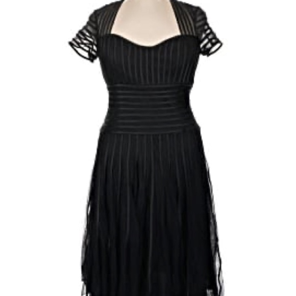JS Collections Black Short-Sleeve Fit-and-Flare Formal Cocktail Dress Size 18